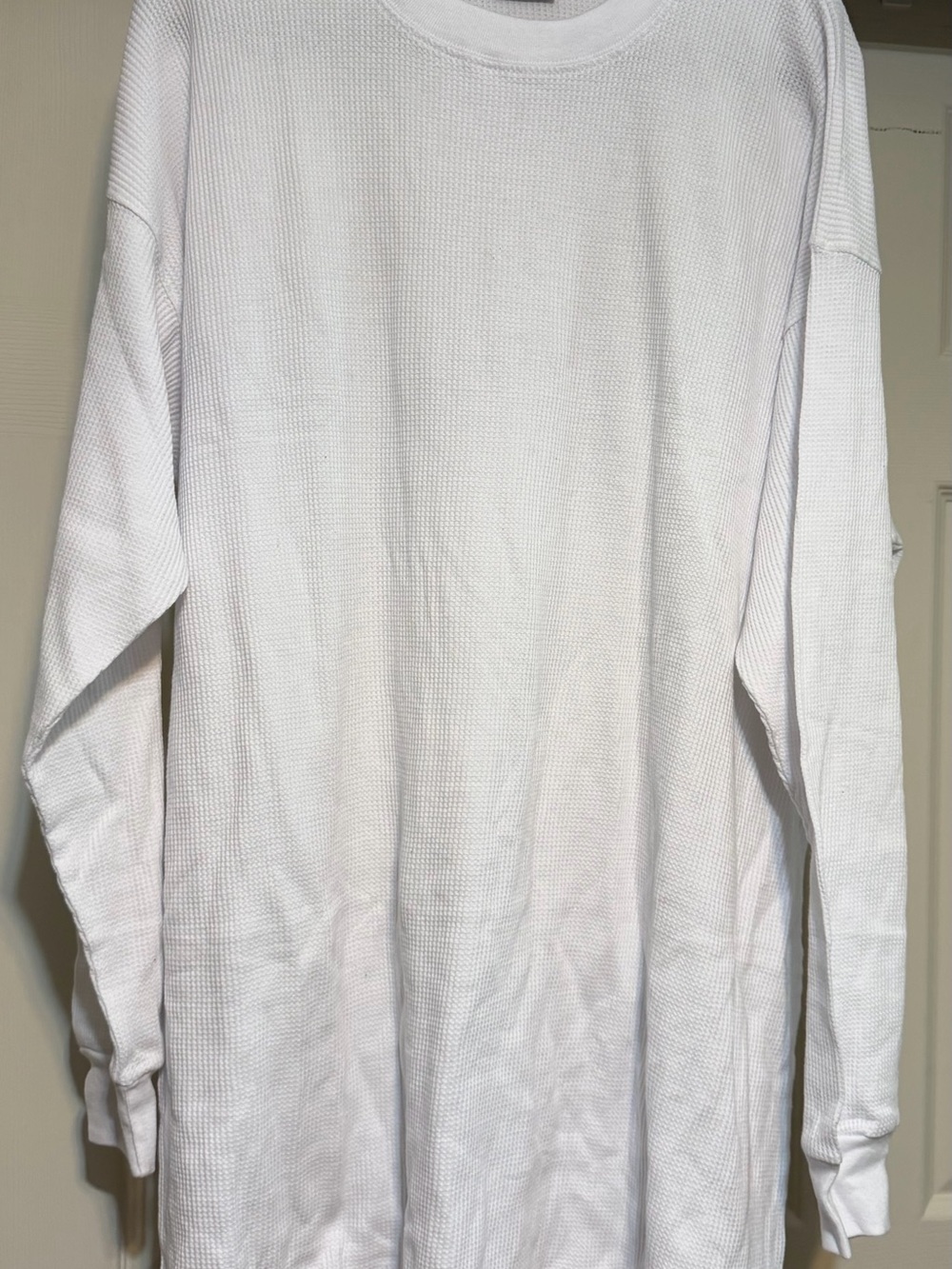 Men's Tall White Waffle Knit Long-Sleeve Shirt